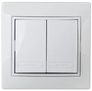 1А-104-01 Intro Выключатель двойной, 10А-250В, СУ, Al+Cu, Plano, белый (10/200/2400)