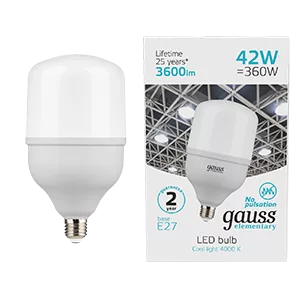 Лампа Gauss Elementary T120 42W 3600lm 4000K E27 LED 1/12