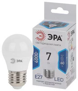 Лампочка светодиодная ЭРА STD LED P45-7W-840-E27 E27 / Е27 7Вт шар нейтральный белый свет