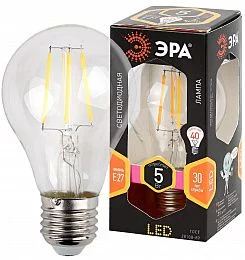 Лампочка светодиодная ЭРА F-LED A60-5W-827-E27 Е27 / Е27 5Вт филамент груша теплый белый свет
