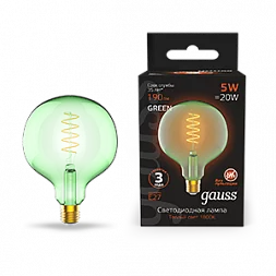 Лампа Gauss Filament G125 5W 190lm 1800К Е27 green flexible LED 1/10