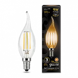 Лампа Gauss Filament Свеча на ветру 9W 680lm 2700К Е14 LED 1/10/50